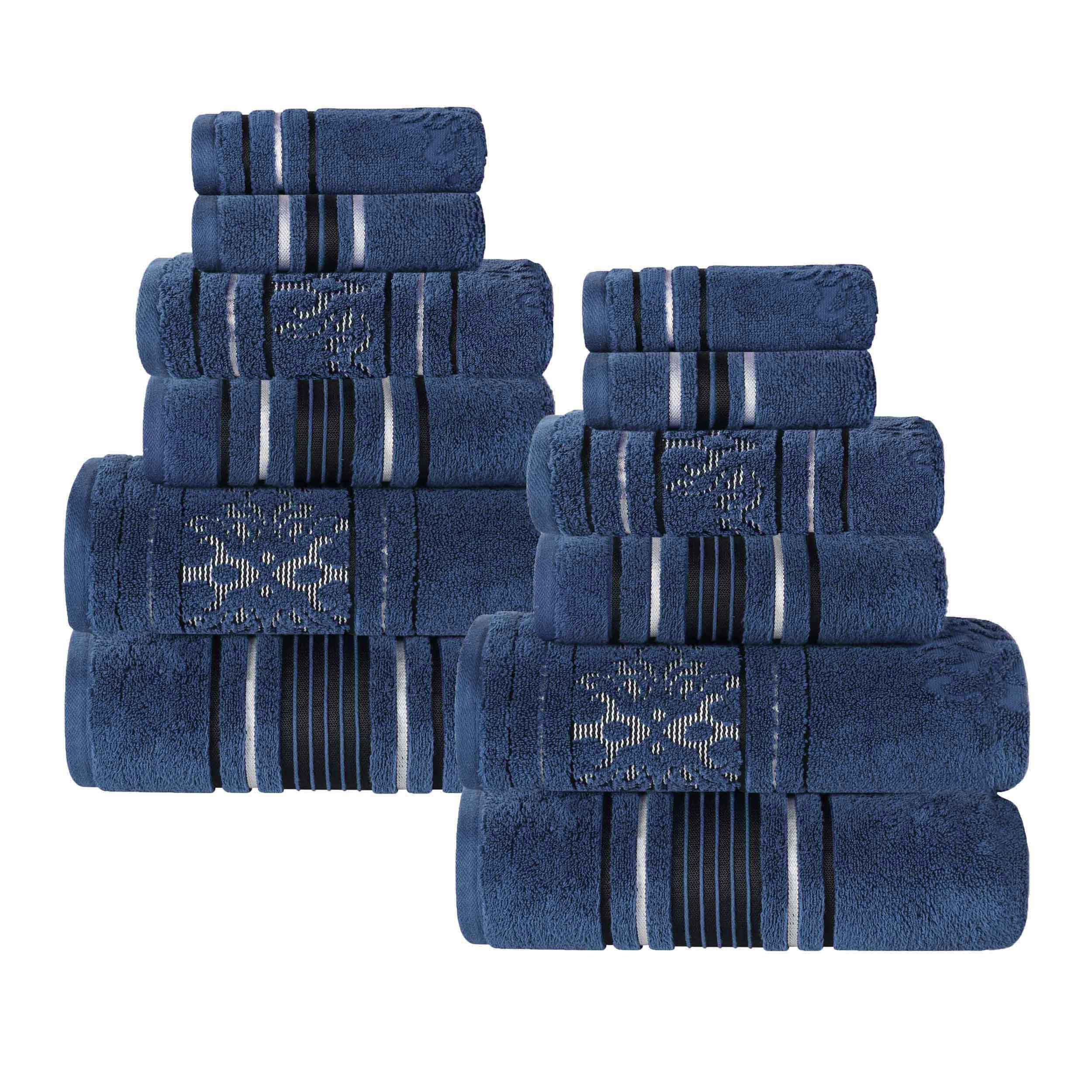 Sadie Zero Twist Cotton Solid and Jacquard Floral 12 Piece Towel Set - Towel Set by Superior