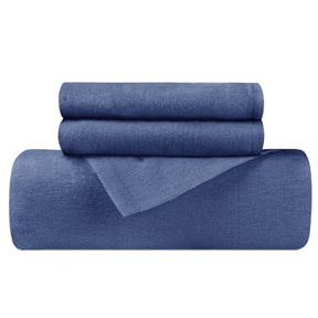 Flannel Cotton Modern Solid Fuzzy Duvet Cover Set With Pillow Shams- NavyBlue