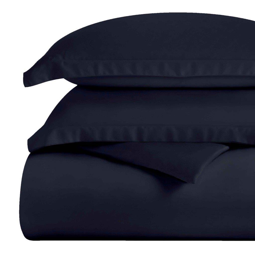 Egyptian Cotton 300 Thread Count Solid Luxury Duvet Cover Set - NavyBlue