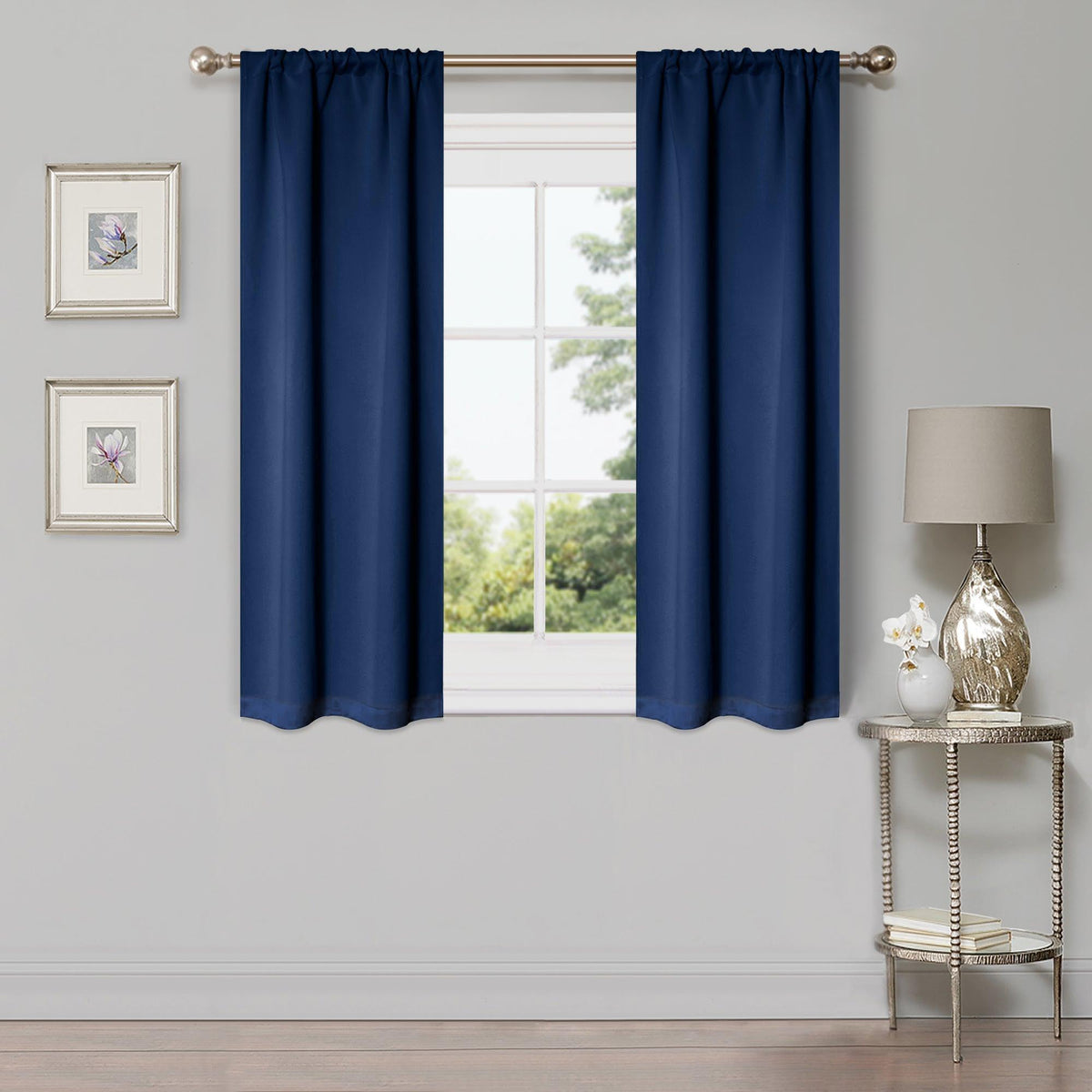 Solid Machine Washable Room Darkening Blackout Curtains, Set of 2 - NavyBlue