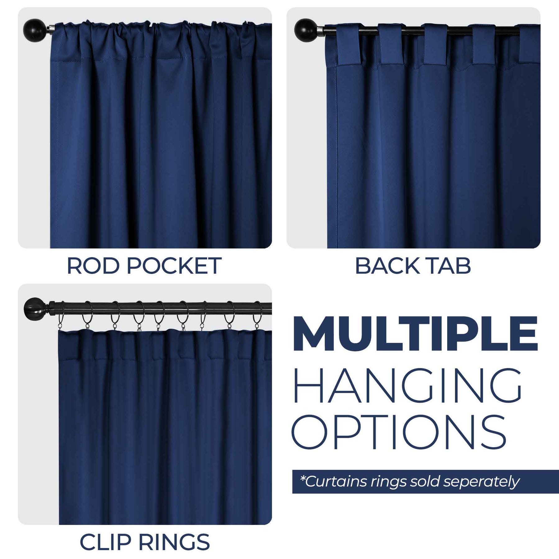 Solid Room Darkening Blackout Curtain Panels, Back Tabs, Set of 2 - NavyBlue