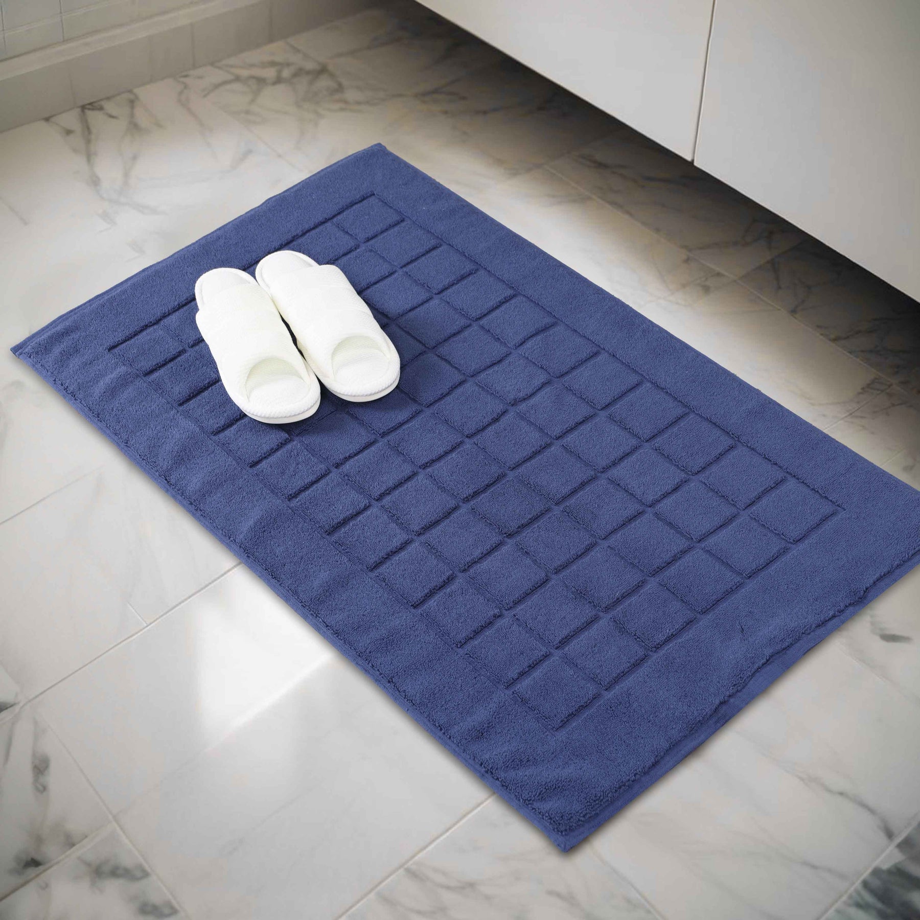 Nora Cotton Solid Absorbent Thick Checkered Washable Bath Mat Set of 2