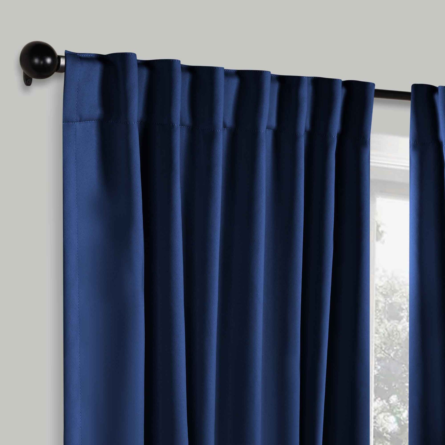 Solid Room Darkening Blackout Curtain Panels, Back Tabs, Set of 2 - NavyBlue