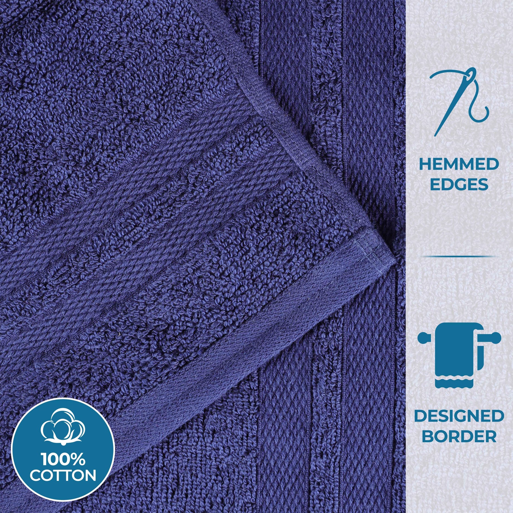 Ultra-Soft Cotton Absorbent Quick-Drying 12 Piece Assorted Towel Set - NavyBlue