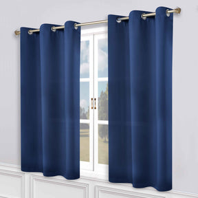 Classic Modern Solid Room Darkening Blackout Curtain Panels, Set of 2 - NavyBlue