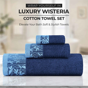 Wisteria Cotton Medium Weight Floral Jacquard Bath Towels, Set of 2