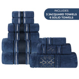 Sadie Zero Twist Cotton Solid and Jacquard Floral 9 Piece Towel Set - Towel Set by Superior