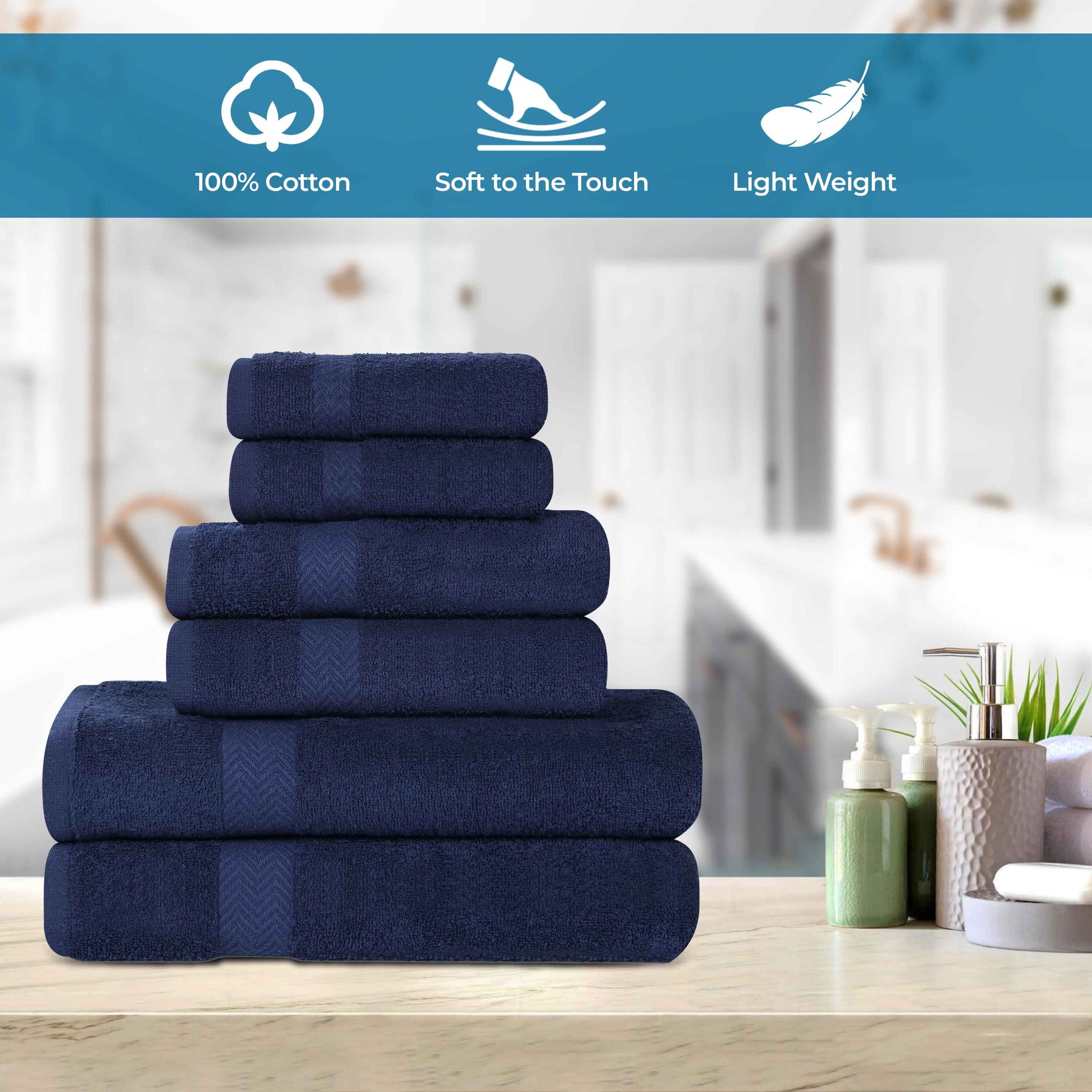 6 Piece Cotton Eco-Friendly Soft Absorbent Towel Set