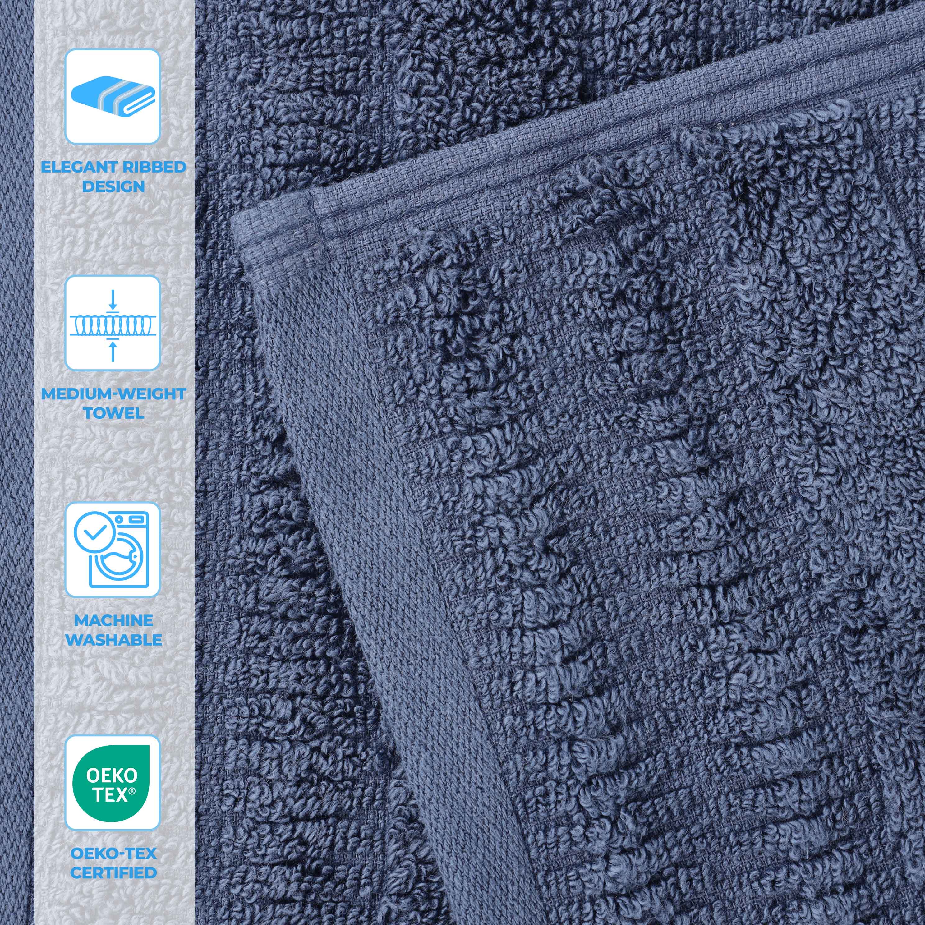 Mika Smart Twist Cotton Solid Textured Ribbed Face Towels, Set of 12 - Face Towel by Superior