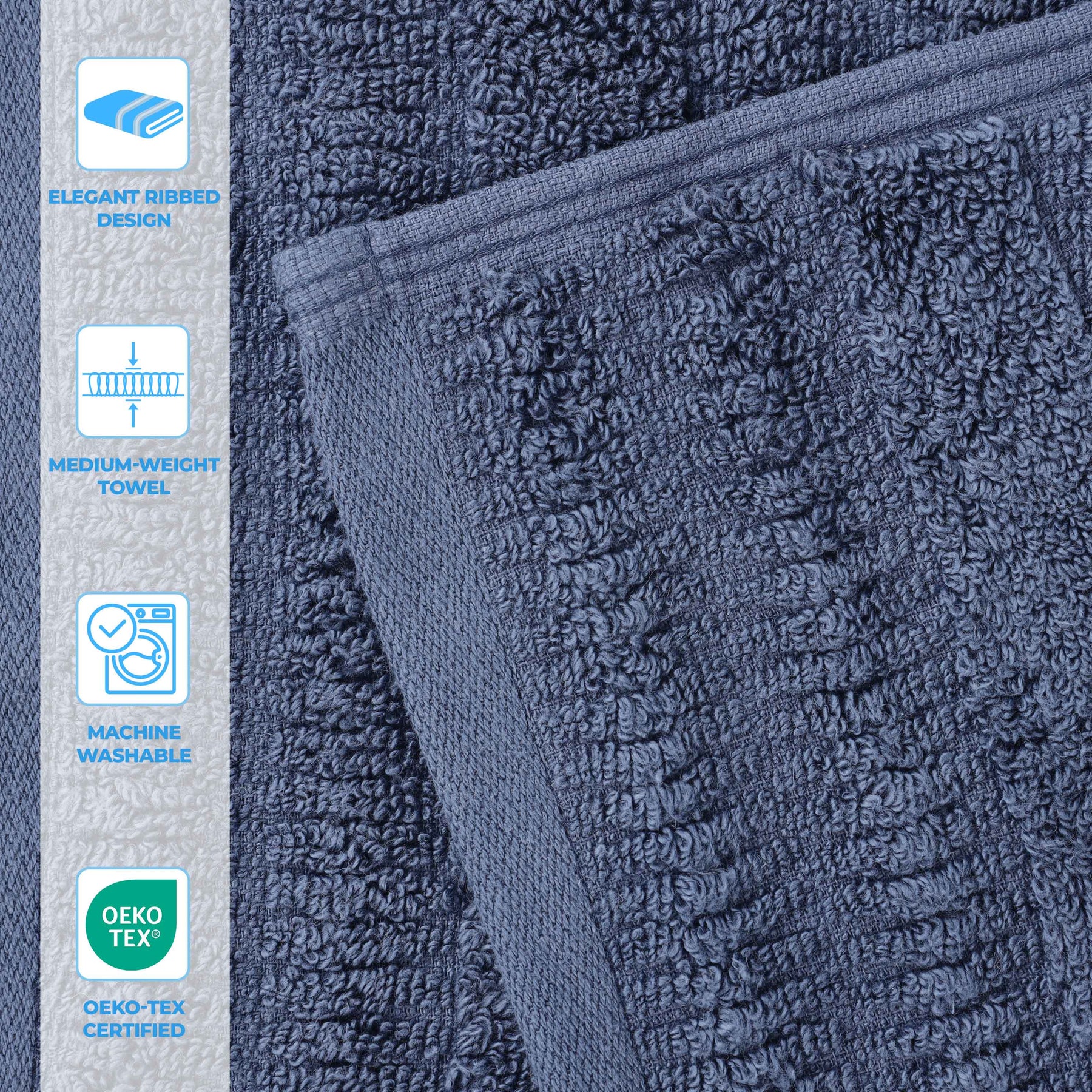 Mika Smart Twist Cotton Solid Textured Ribbed Bath Towels, Set of 2