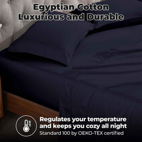 Egyptian Cotton 400 Thread Count Solid Deep Pocket Bed Sheet Set - NavyBlue