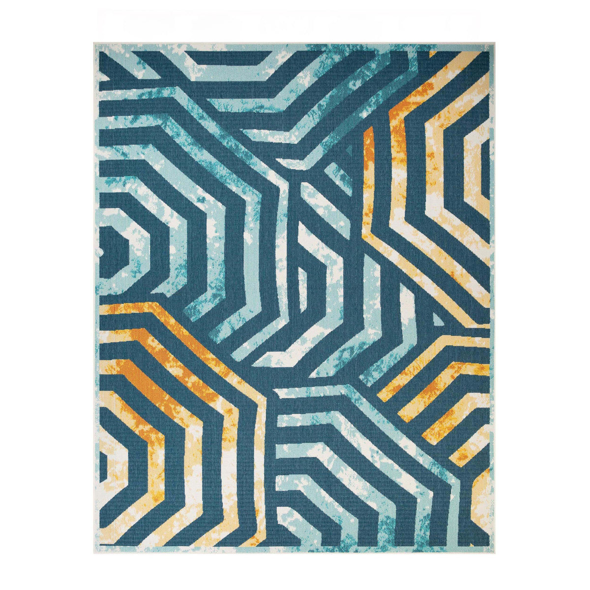 Waimea Geometric Coastal Rugs Indoor Outdoor Area Rug - NavyBlue-Cream