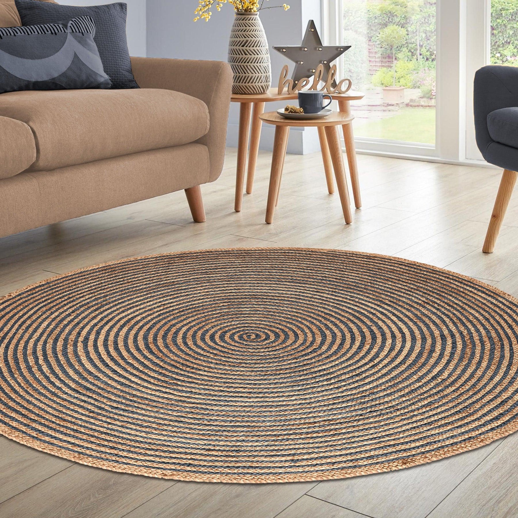 Braided Jute Reversible Round Indoor Outdoor Area Rug - NavyBlue