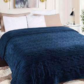 Arctic Boho Knit Jacquard Fleece Plush Medium Weight Fluffy Blanket - NavyBlue