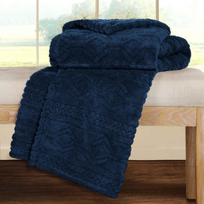 Arctic Boho Knit Jacquard Fleece Plush Medium Weight Fluffy Blanket - NavyBlue