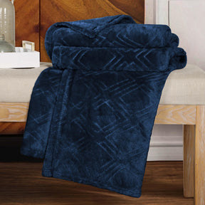 Alaska Diamond Fleece Plush Ultra-Soft Fluffy Blanket - NavyBlue