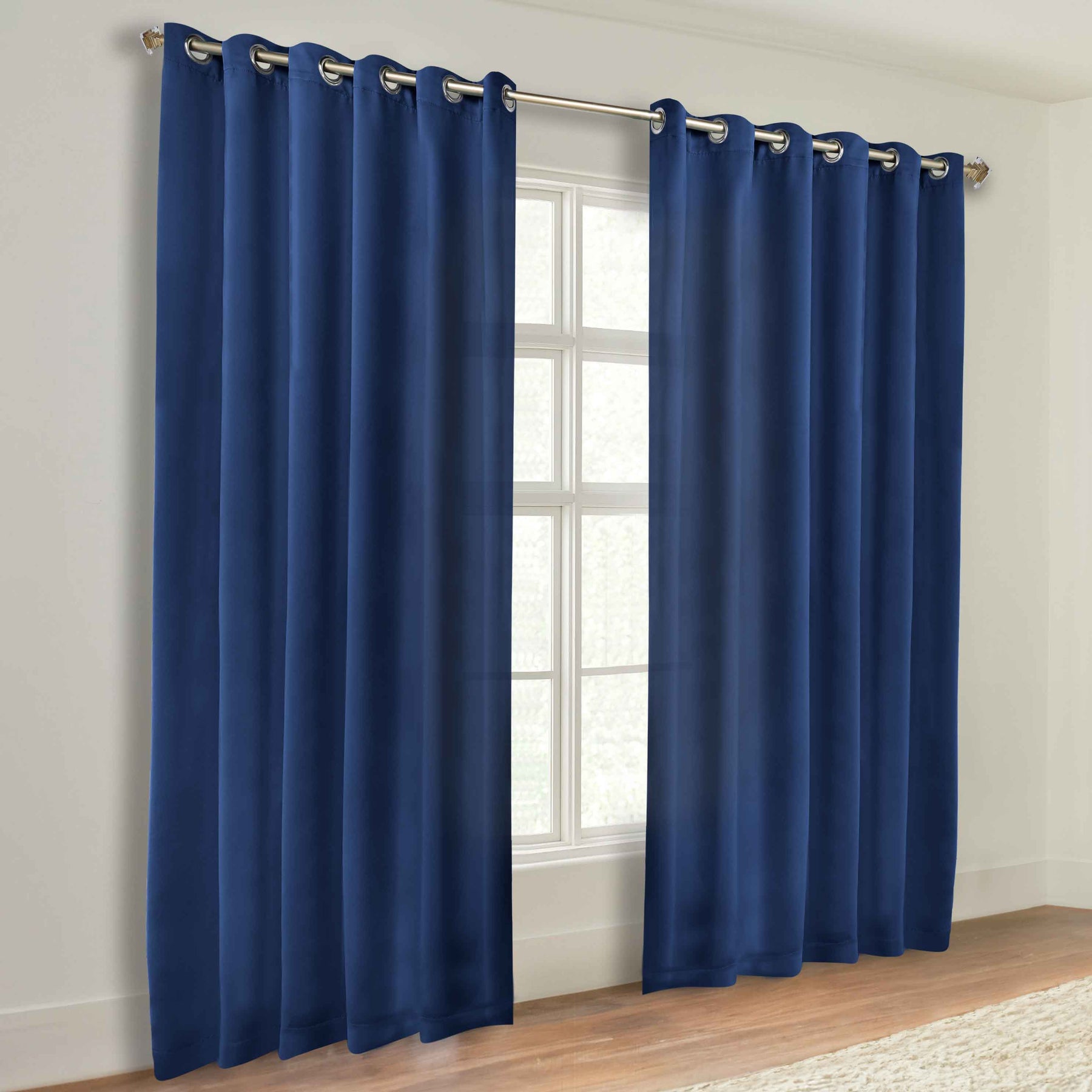 Classic Modern Solid Room Darkening Blackout Curtain Panels, Set of 2 - NavyBlue