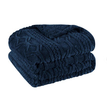 Arctic Boho Knit Jacquard Fleece Plush Medium Weight Fluffy Blanket - NavyBlue