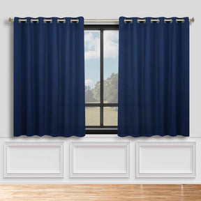 Classic Modern Solid Room Darkening Blackout Curtain Panels, Set of 2 - NavyBlue