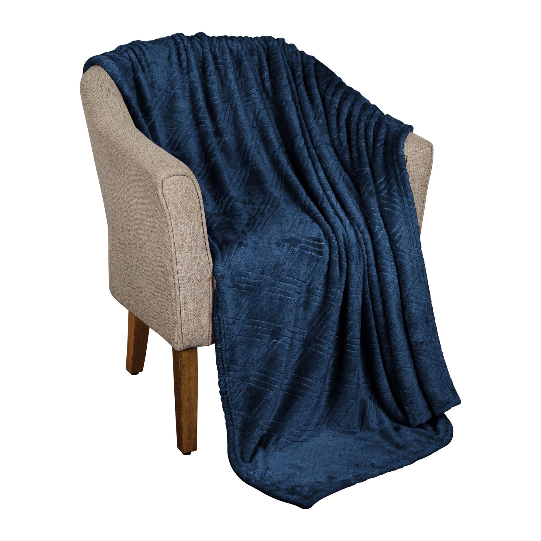 Alaska Diamond Fleece Plush Ultra-Soft Fluffy Blanket - NavyBlue