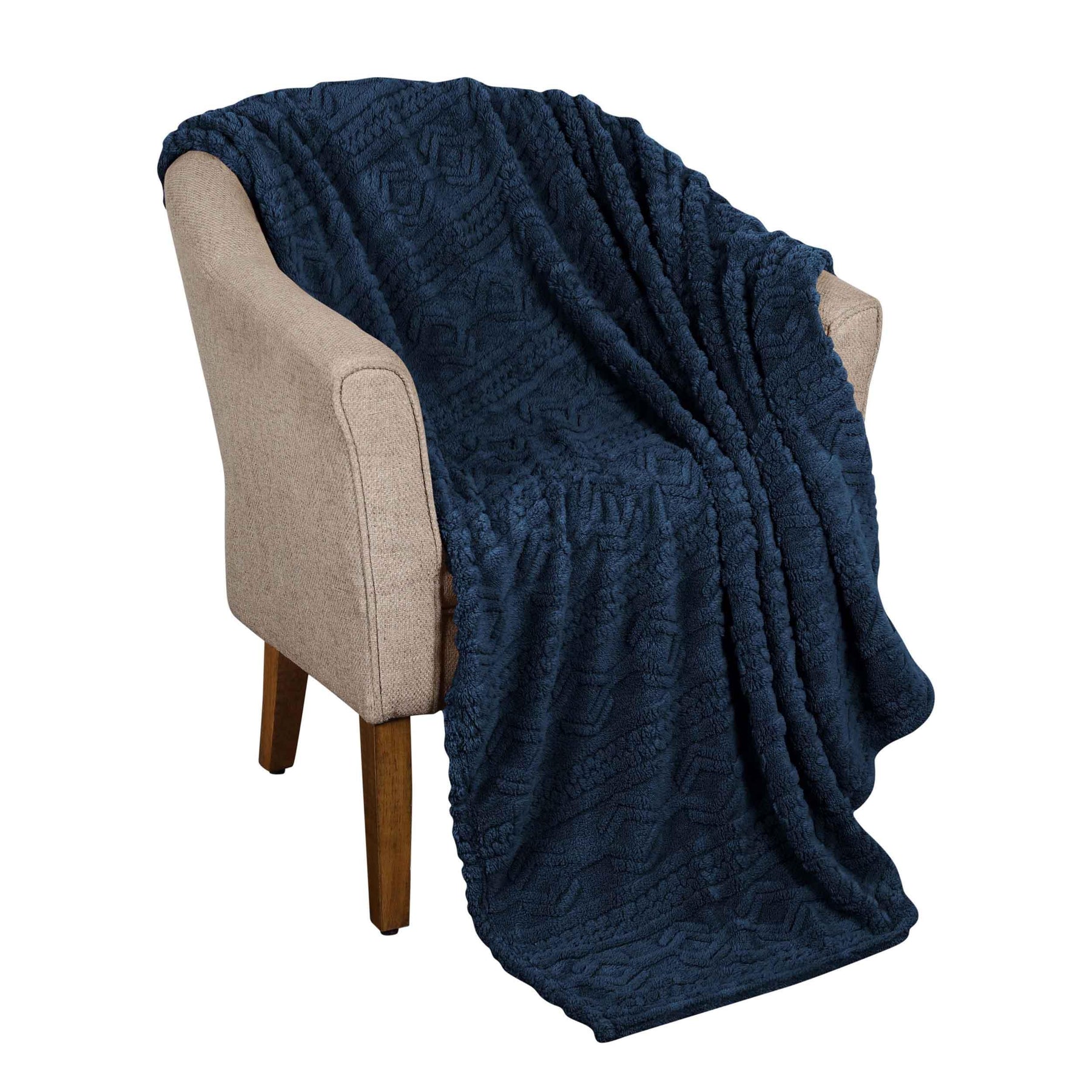 Arctic Boho Knit Jacquard Fleece Plush Medium Weight Fluffy Blanket - NavyBlue