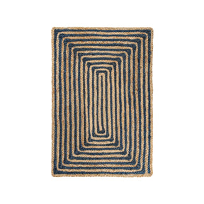 Braided Jute Reversible Round Indoor Outdoor Area Rug - NavyBlue