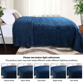 Arctic Boho Knit Jacquard Fleece Plush Medium Weight Fluffy Blanket - NavyBlue