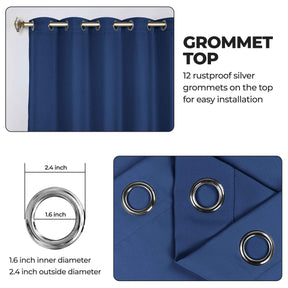 Classic Modern Solid Room Darkening Blackout Curtain Panels, Set of 2 - NavyBlue