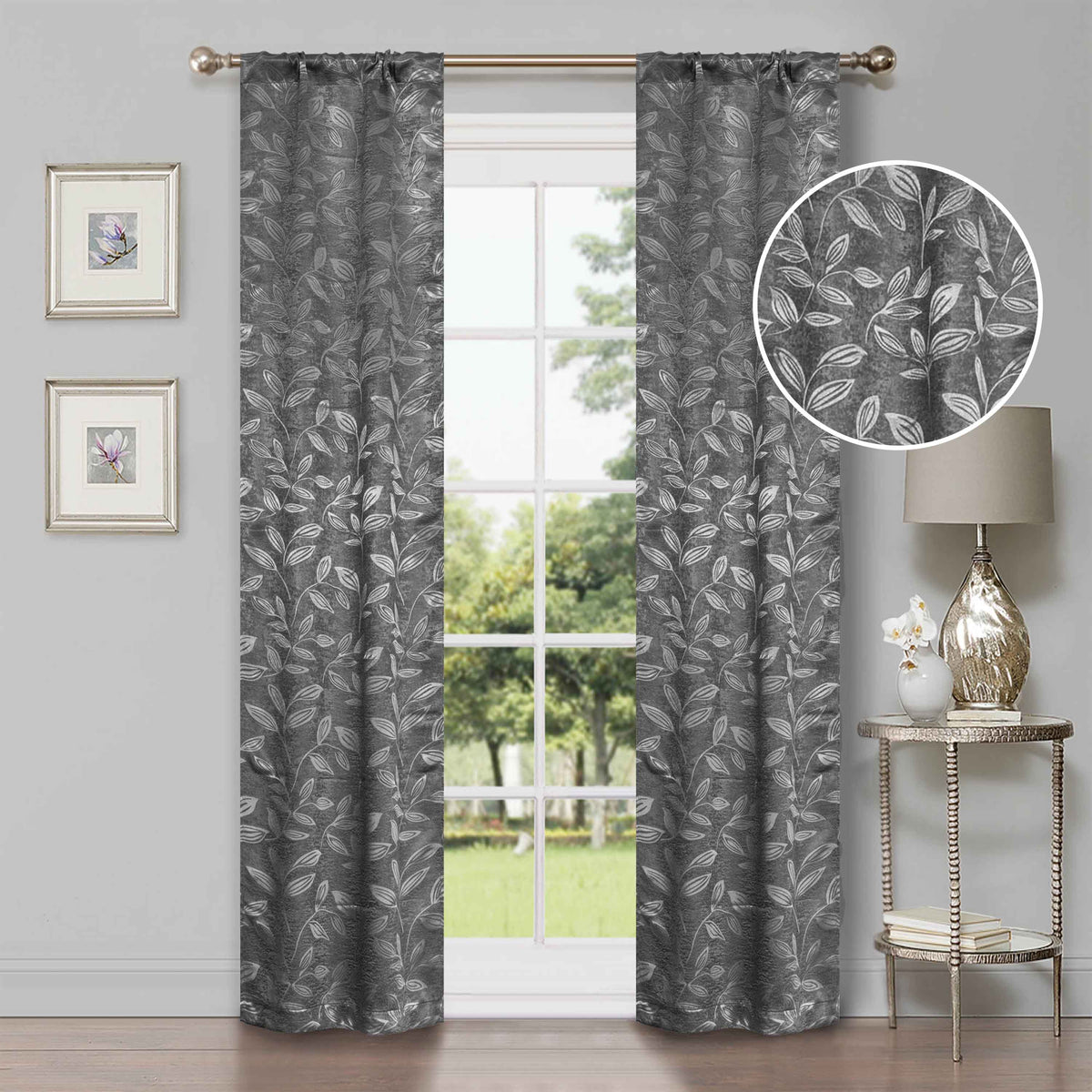 Leaves Room Darkening Washable Blackout Curtain Panels, Set of 2