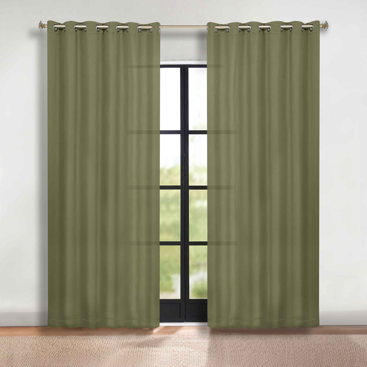 Classic Modern Solid Room Darkening Blackout Curtain Panels, Set of 2 - OliveGreen