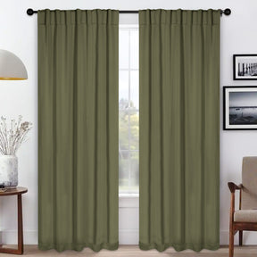 Solid Room Darkening Blackout Curtain Panels, Back Tabs, Set of 2 - OliveGreen