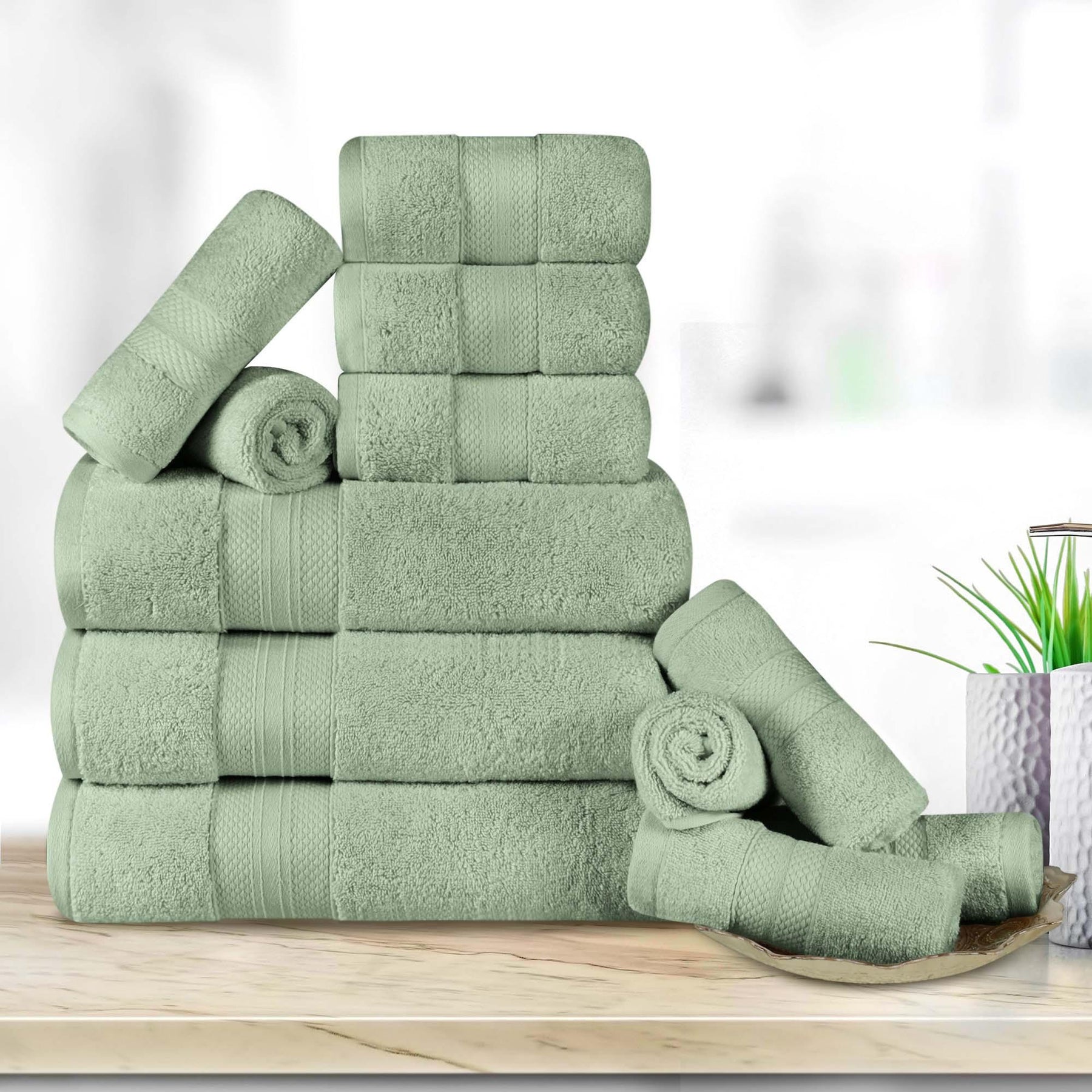 Turkish Cotton Highly Absorbent Solid 12 Piece Ultra Plush Towel Set - Towel Set by Superior - Superior 