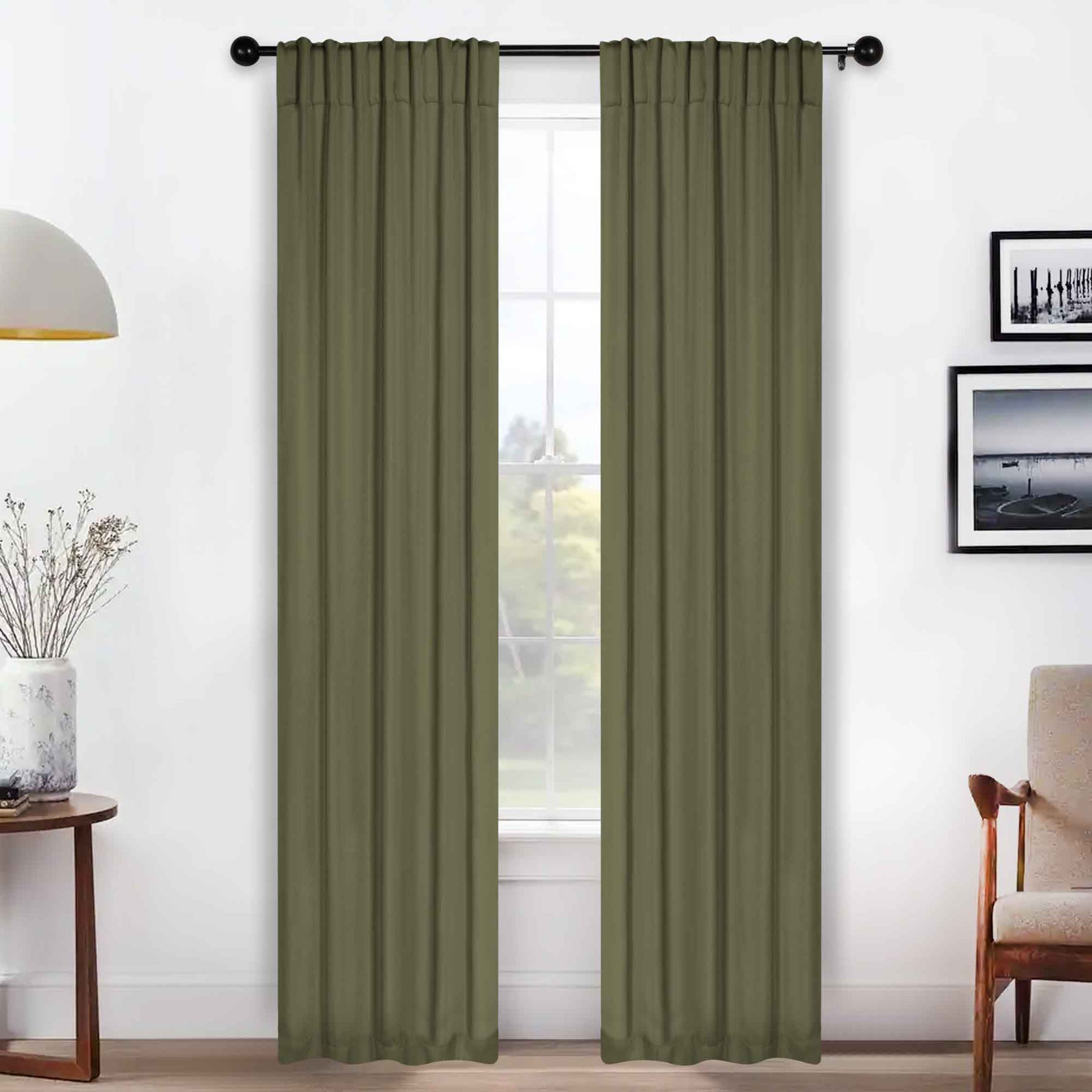 Solid Room Darkening Blackout Curtain Panels, Back Tabs, Set of 2 - OliveGreen