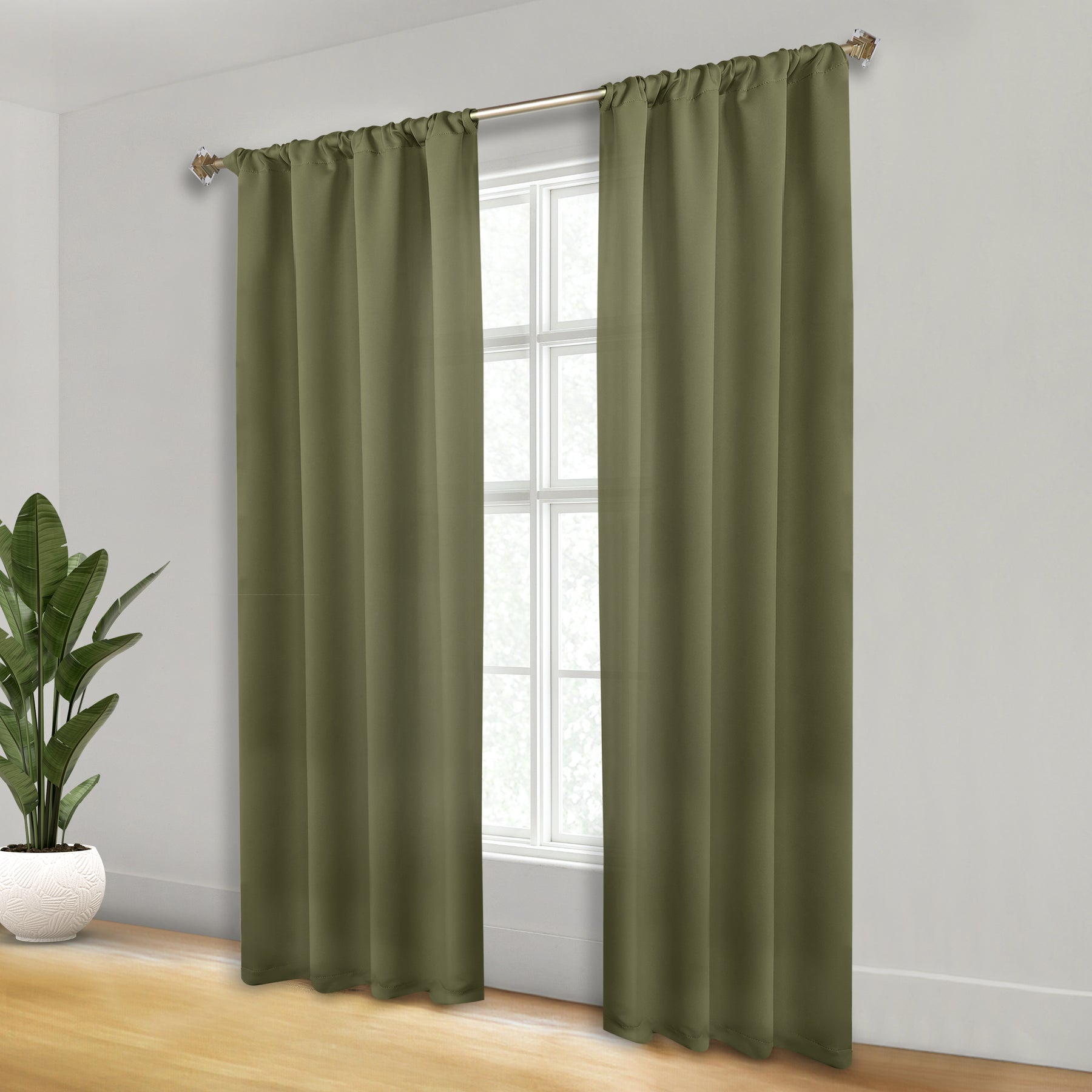 Solid Room Darkening Rod Pocket Blackout Curtain Panels, Set of 2 - OliveGreen