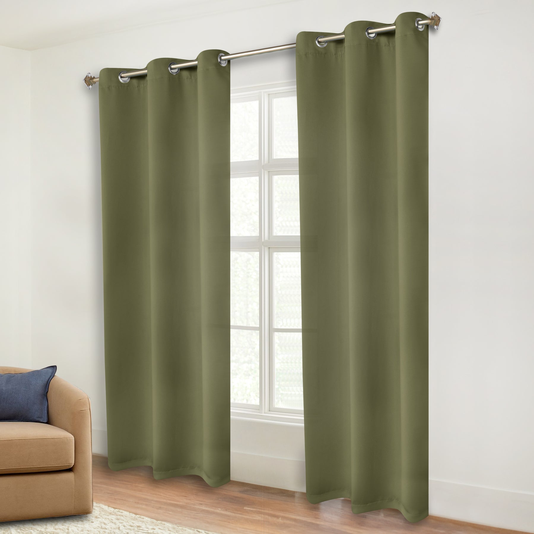 Classic Modern Solid Room Darkening Blackout Curtain Panels, Set of 2 - OliveGreen