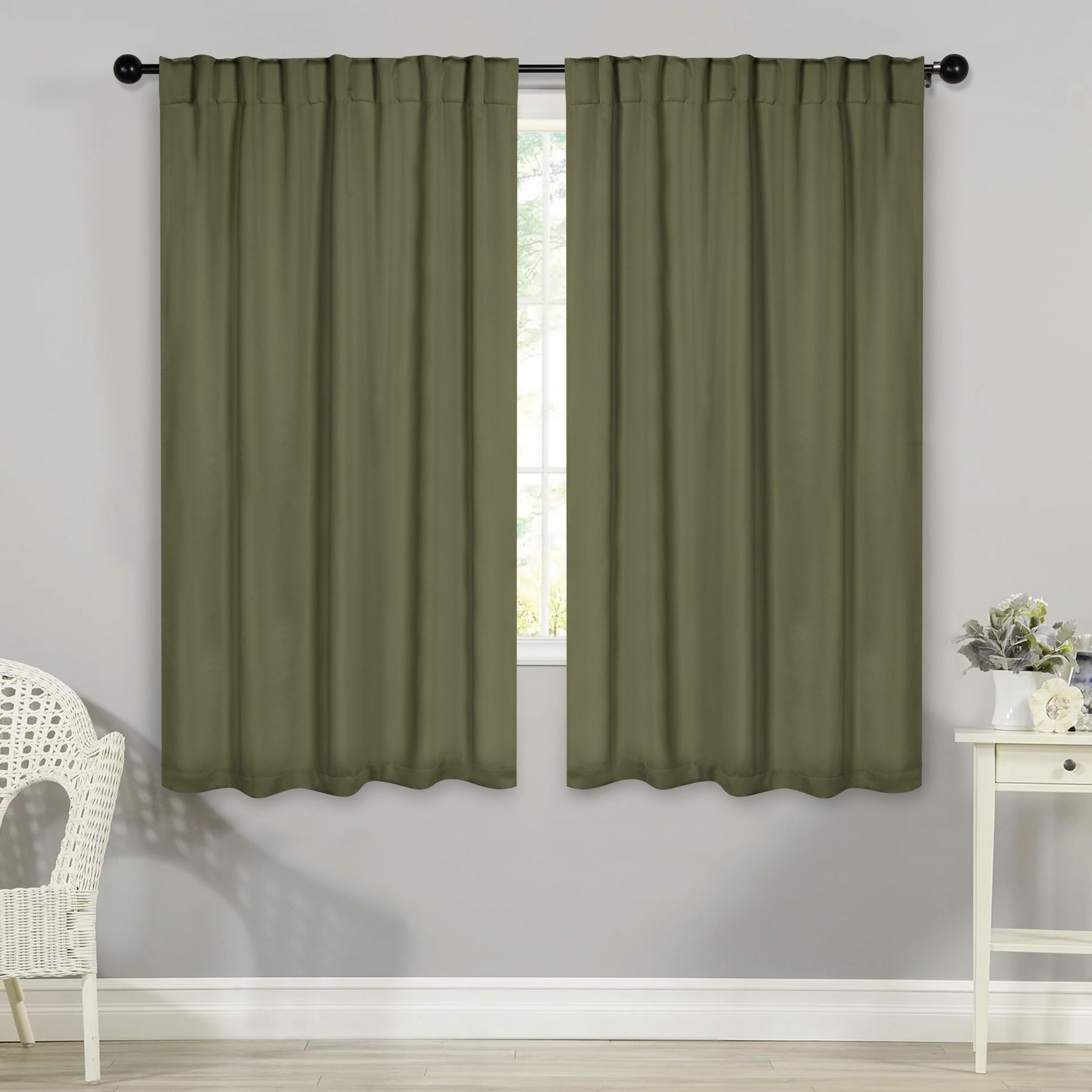 Solid Room Darkening Blackout Curtain Panels, Back Tabs, Set of 2 - OliveGreen