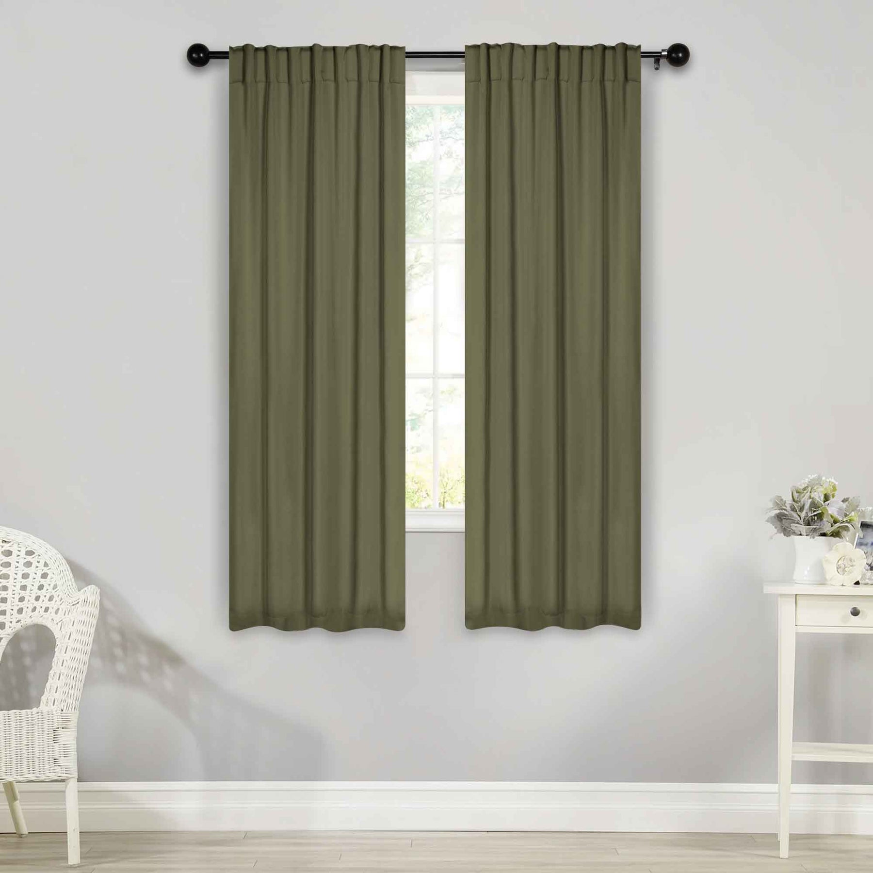 Solid Room Darkening Blackout Curtain Panels, Back Tabs, Set of 2 - OliveGreen