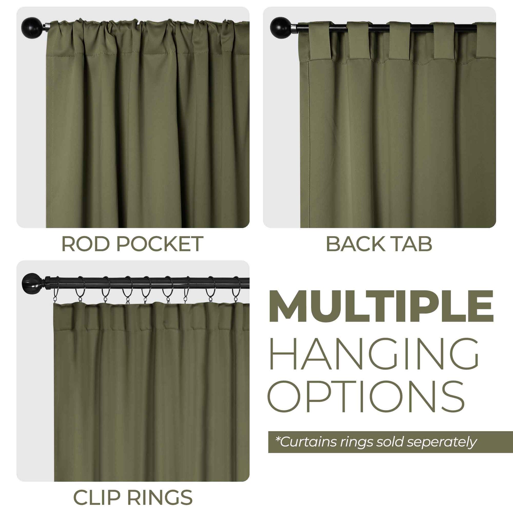 Solid Room Darkening Blackout Curtain Panels, Back Tabs, Set of 2 - OliveGreen