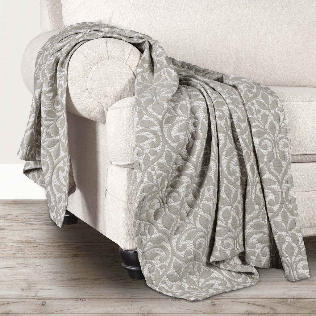 Vineyard Cotton Blend Medium Weight Matelasse Floral Scroll Coverlet