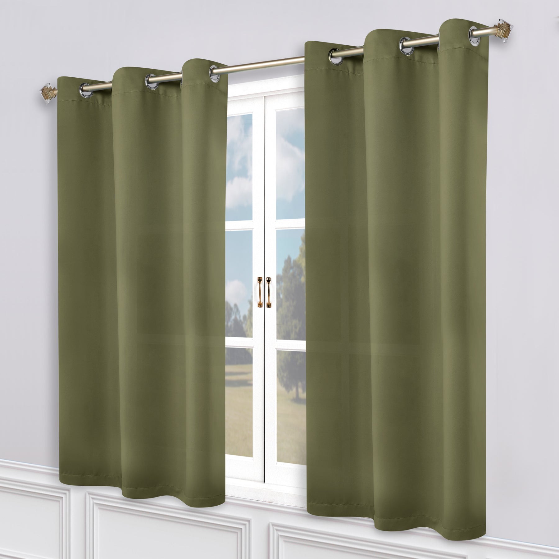 Classic Modern Solid Room Darkening Blackout Curtain Panels, Set of 2 - OliveGreen