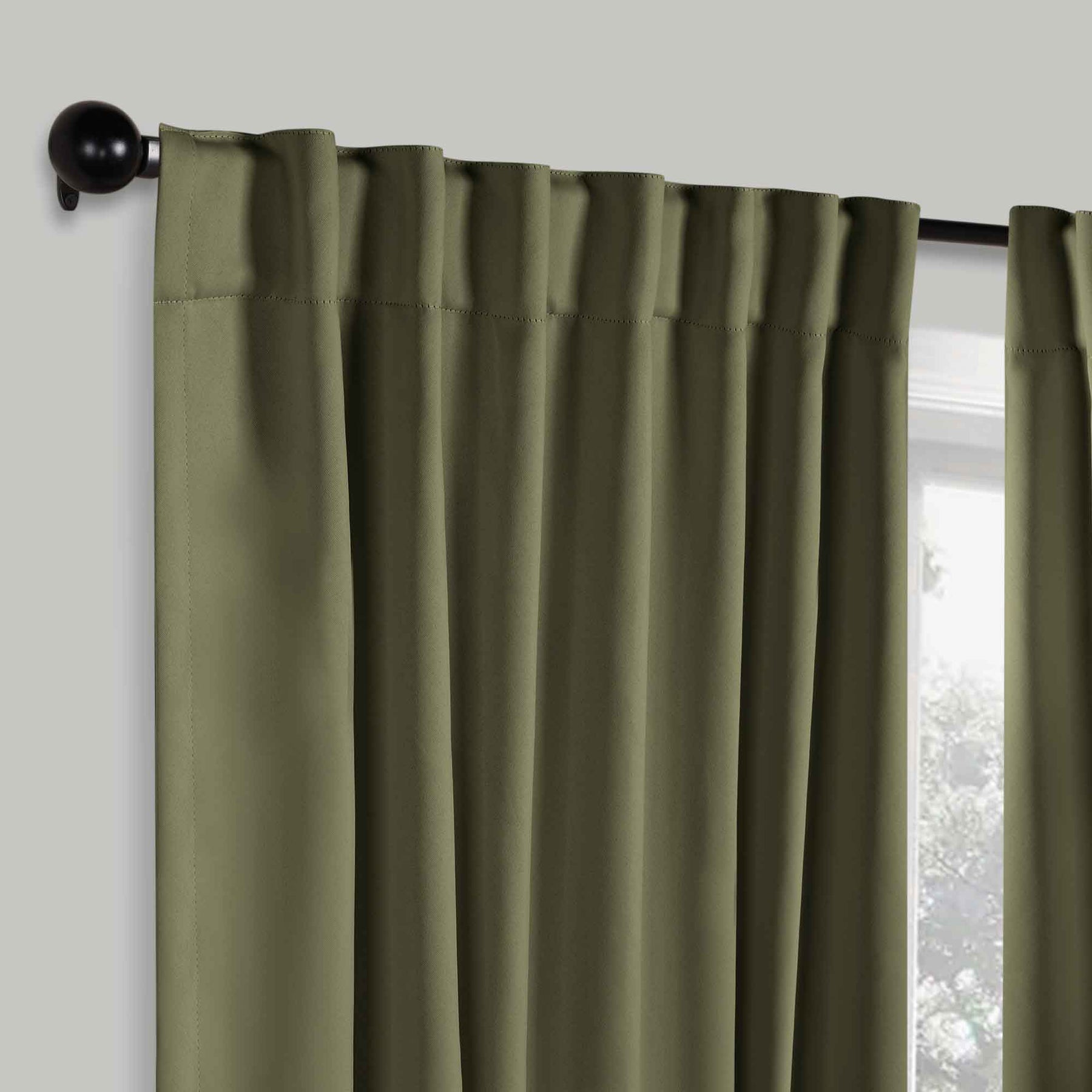 Solid Room Darkening Blackout Curtain Panels, Back Tabs, Set of 2 - OliveGreen