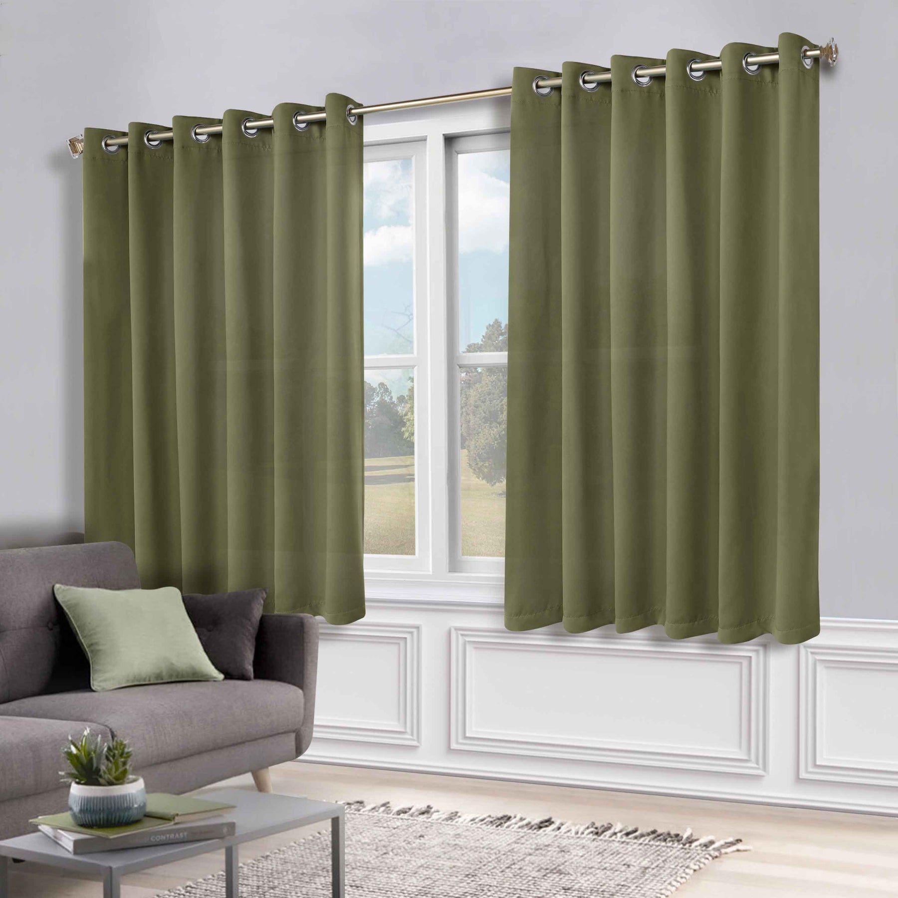 Classic Modern Solid Room Darkening Blackout Curtain Panels, Set of 2 - OliveGreen