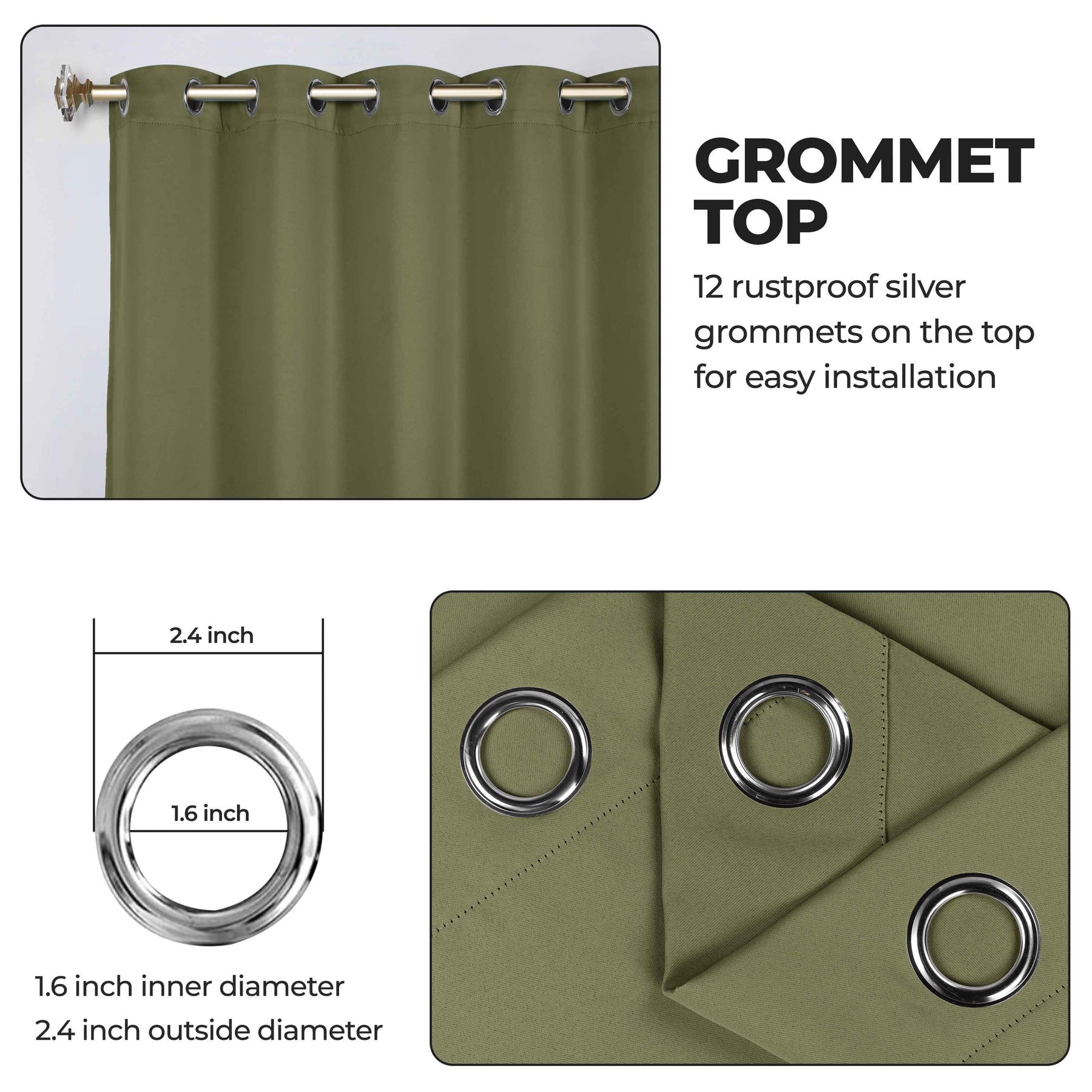 Classic Modern Solid Room Darkening Blackout Curtain Panels, Set of 2 - OliveGreen