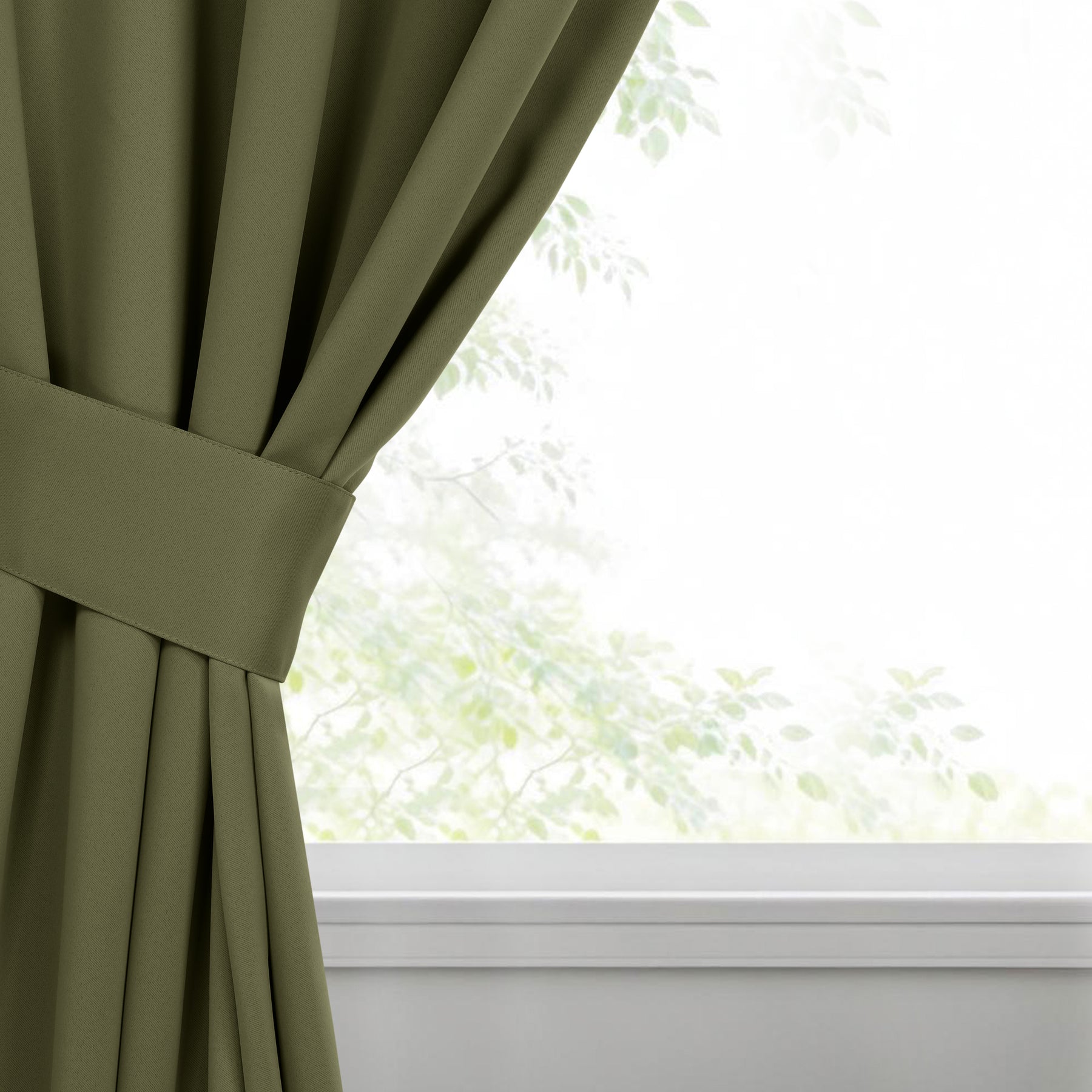 Classic Modern Solid Room Darkening Blackout Curtain Panels, Set of 2 - OliveGreen