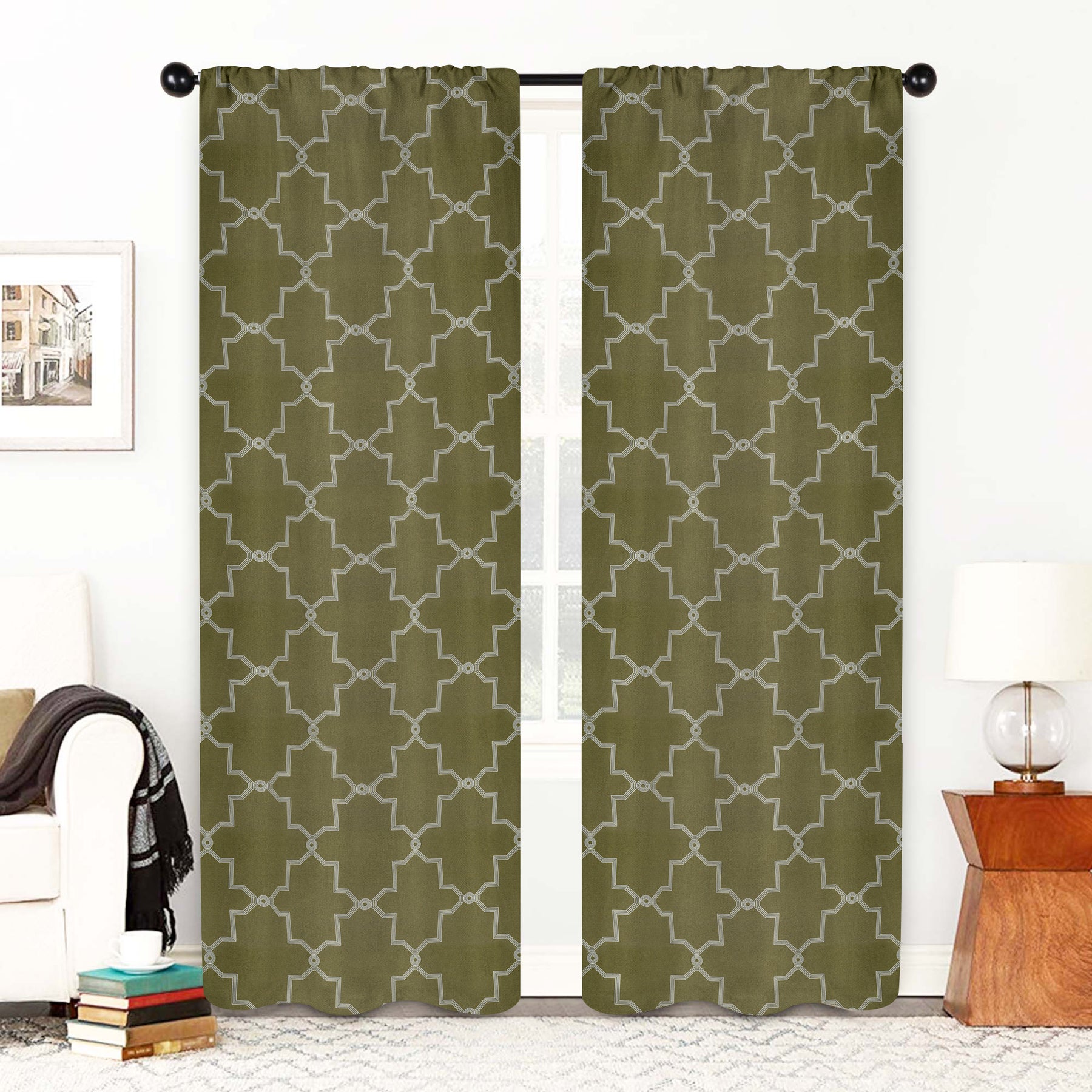 Imperial Trellis Washable Room Darkening Blackout Curtains, Set of 2