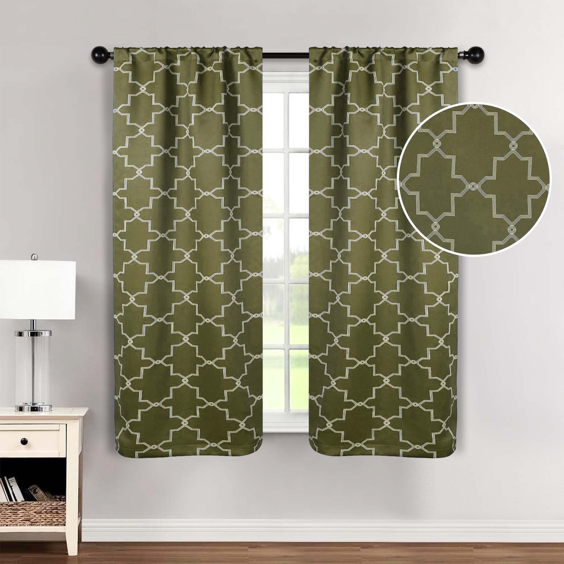 Imperial Trellis Washable Room Darkening Blackout Curtains, Set of 2