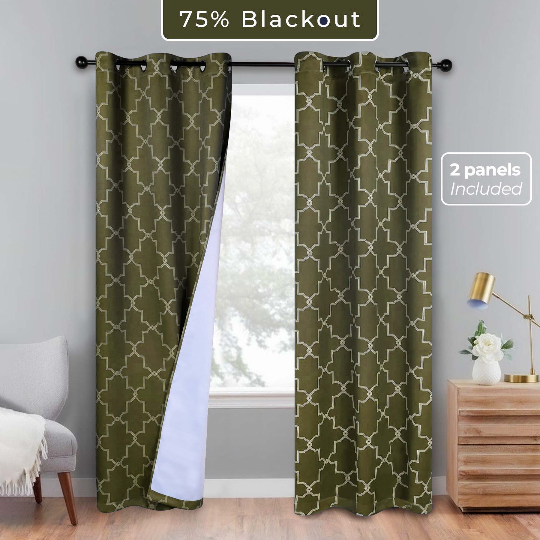 Imperial Trellis Washable Room Darkening Blackout Curtains, Set of 2