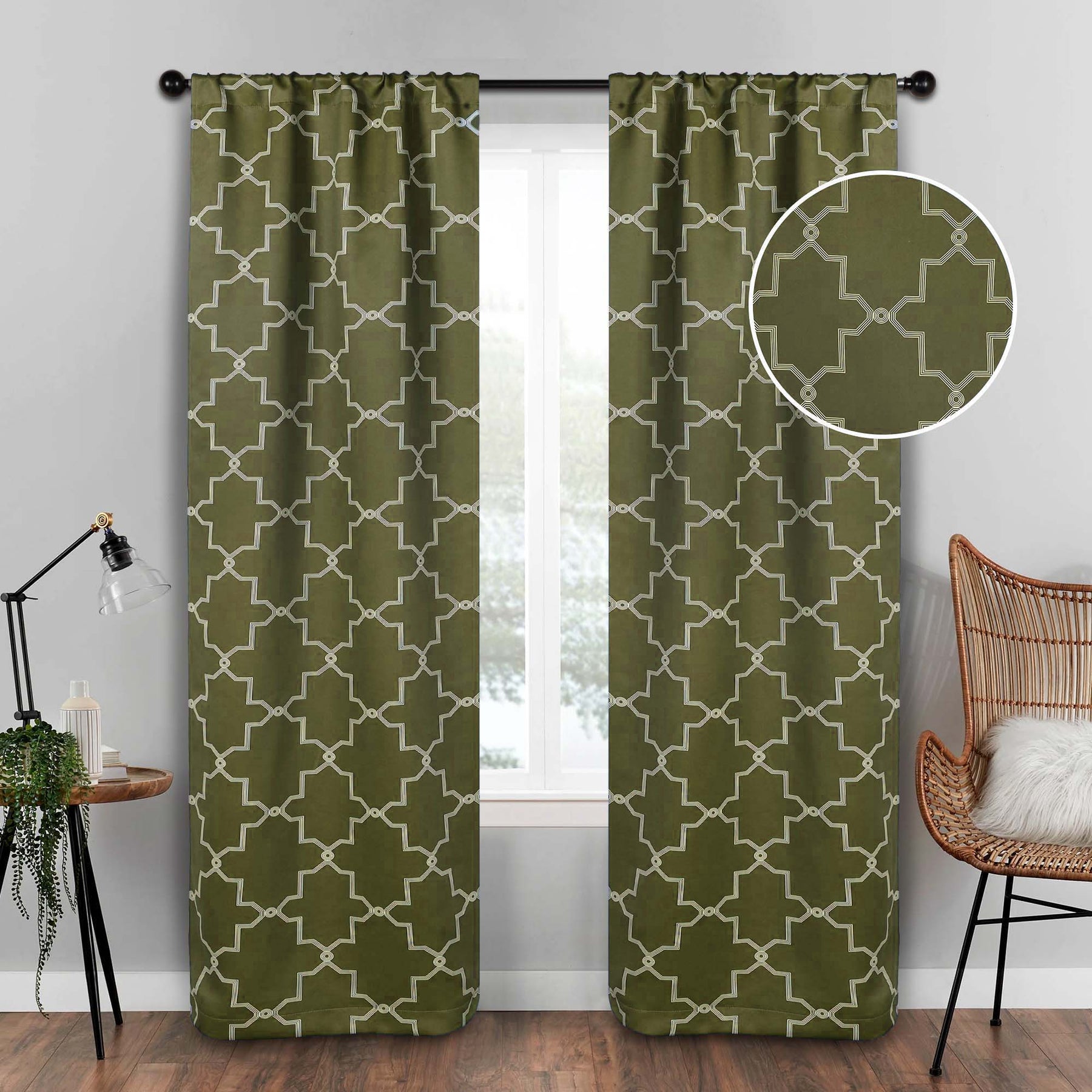 Imperial Trellis Washable Room Darkening Blackout Curtains, Set of 2