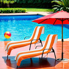 Cabana Striped Cotton Standard Size Chaise Lounge Chair Cover Set of 2 - Orange