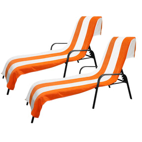 Cabana Striped Cotton Standard Size Chaise Lounge Chair Cover Set of 2 - Orange